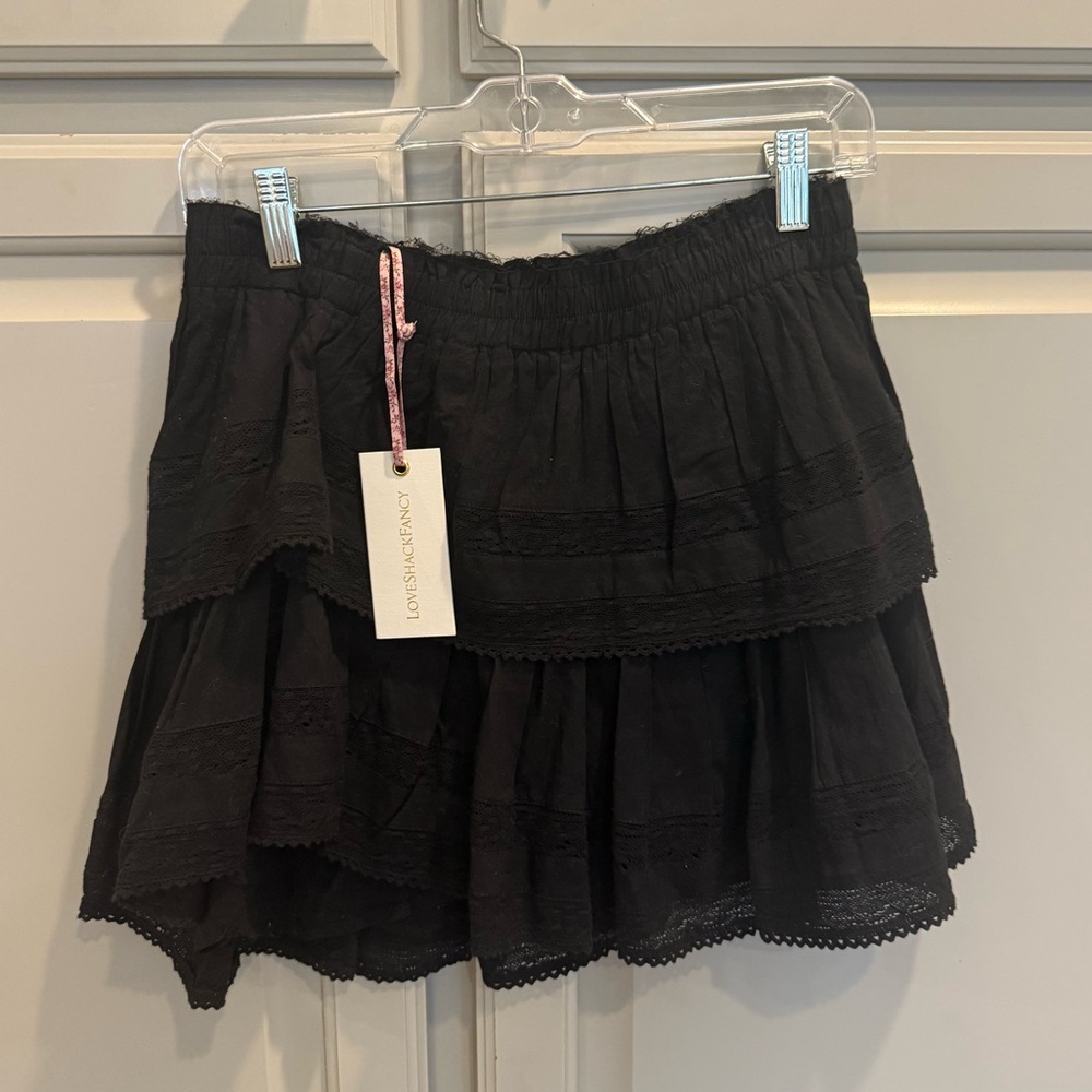 LoveShackFancy Black Ruffle Mini Heritage Skirt - Picture 2 of 4